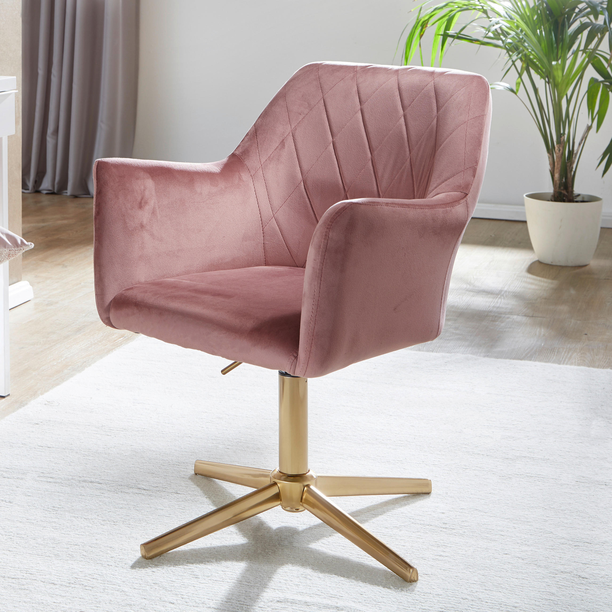 STOL MED ARMSTÖD sammet  - guldfärgad/rosa, Klassisk, metall/textil (55/97/55cm) - MID.YOU