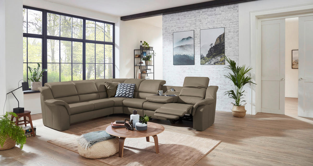 ECKSOFA  in Echtleder Greige  260/324 cm  - Greige/Schwarz, KONVENTIONELL, Leder/Kunststoff (260/324cm) - Cantus