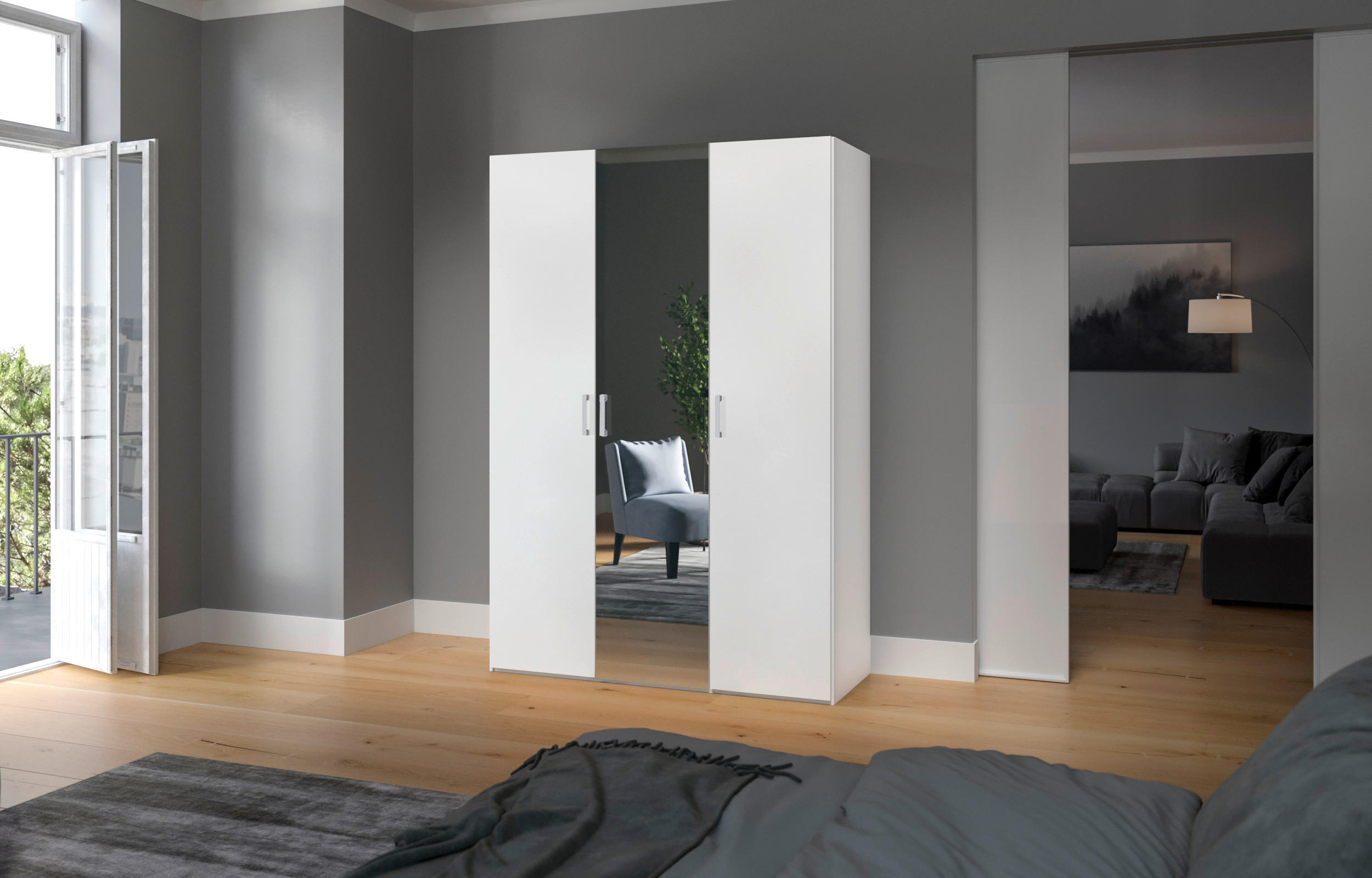 DREHTÜRENSCHRANK 152/195/59 cm 3-türig Weiß  - Chromfarben/Weiß, Design, Glas/Holzwerkstoff (152/195/59cm) - Boxxx