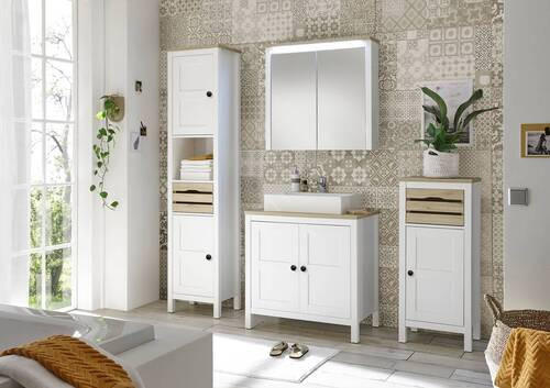 DULAP ÎNALT 44/195/33 cm - alb/stejar San Remo, Romantik / Landhaus, plastic/material pe bază de lemn (44/195/33cm) - Xora