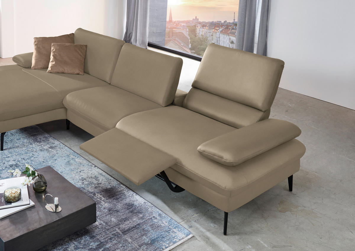 ECKSOFA in Echtleder Hellbraun  - Hellbraun/Schwarz, Design, Leder/Metall (157/325cm) - Dieter Knoll