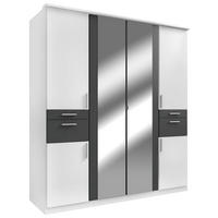 KLEIDERSCHRANK 180/198/58 cm,  in Graphitfarben, Weiß, 6-türig  - Alufarben/Graphitfarben, KONVENTIONELL, Glas/Holzwerkstoff (180/198/58cm) - Carryhome