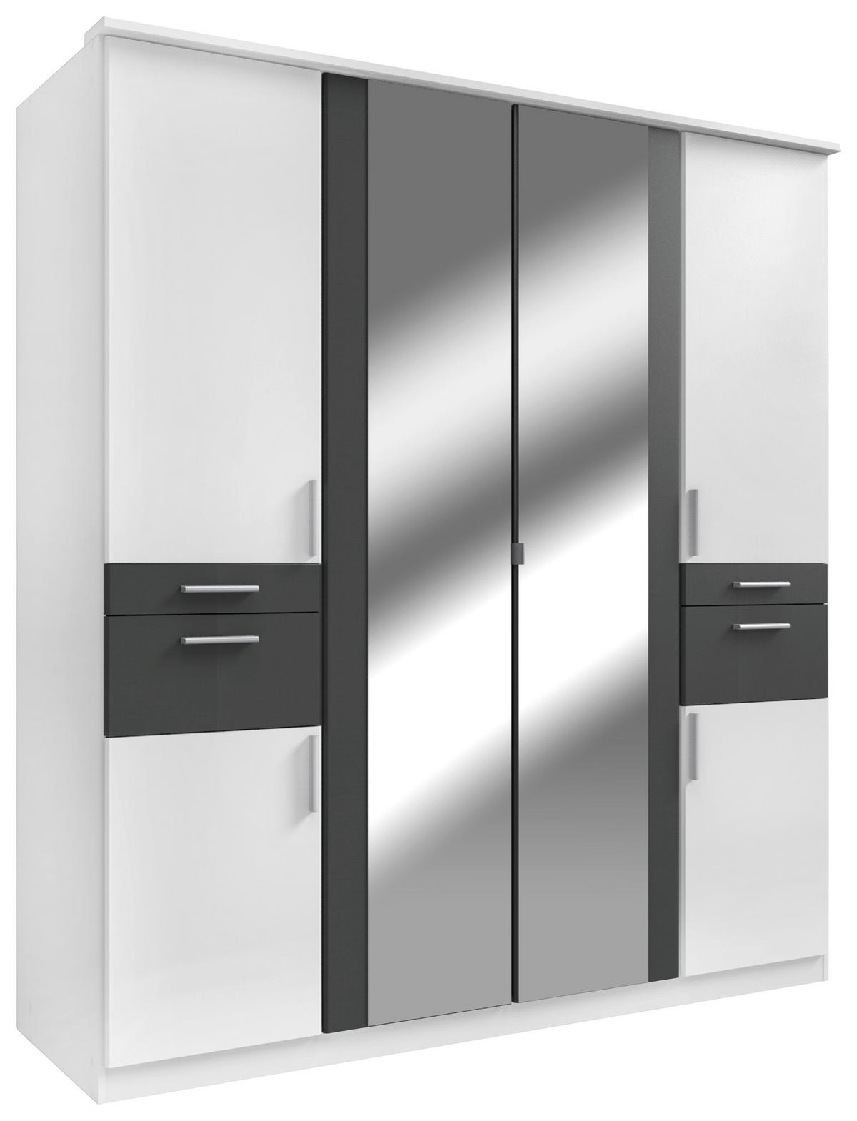 KLEIDERSCHRANK 180/198/58 cm,  in Graphitfarben, Weiß, 6-türig  - Alufarben/Graphitfarben, KONVENTIONELL, Glas/Holzwerkstoff (180/198/58cm) - Carryhome