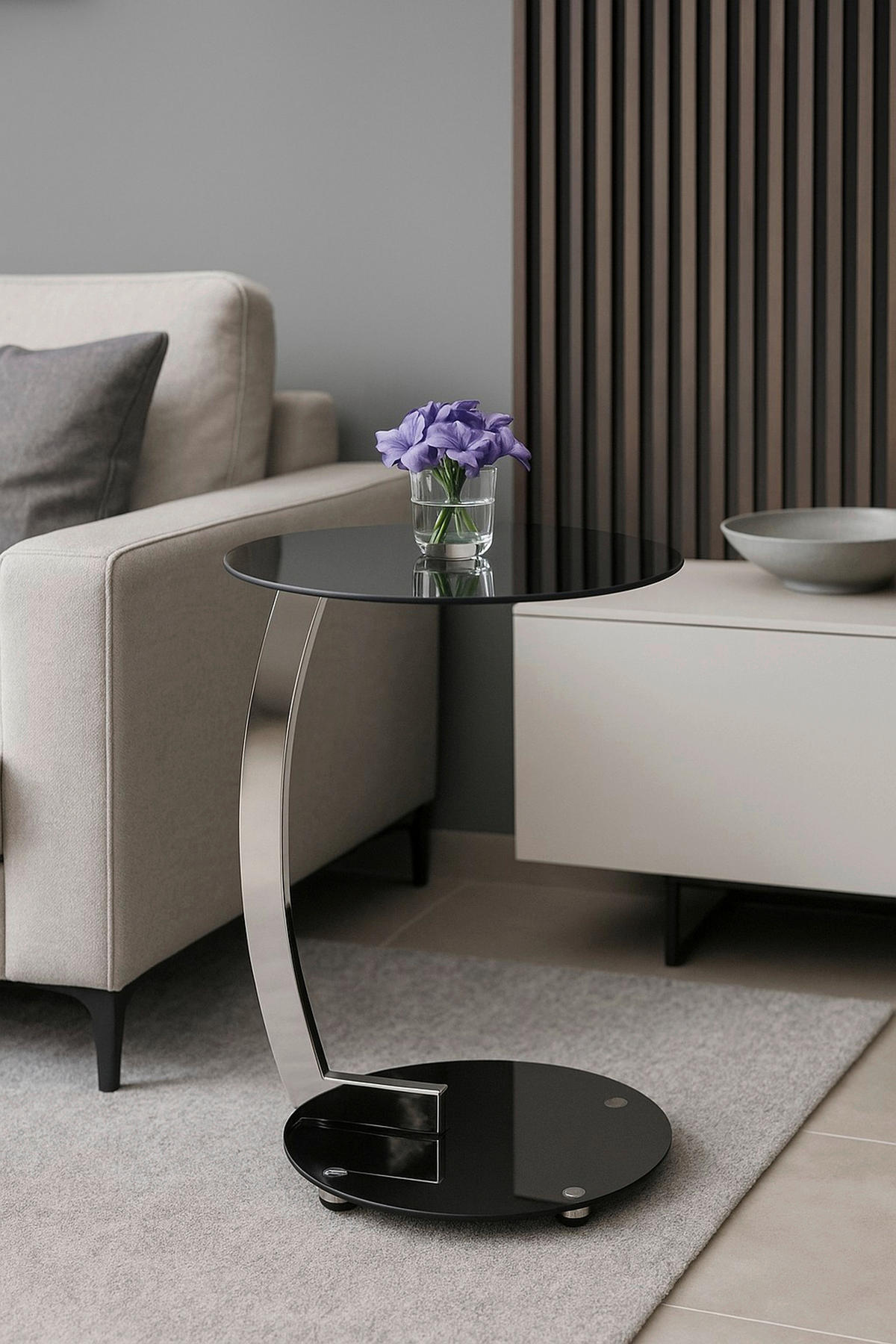 BEISTELLTISCH 45/45/52 cm Schwarz, Chromfarben rund  - Chromfarben/Schwarz, Design, Glas/Metall (45/45/52cm) - MID.YOU