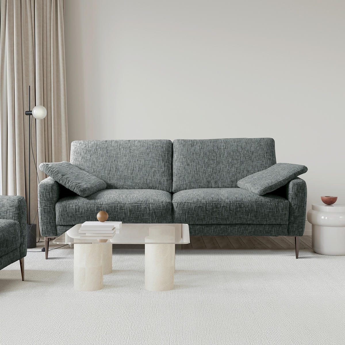 3,5-SITZER - Anthrazit/Schwarzchrom, Design, Textil/Metall (207/85/92cm) - Livetastic