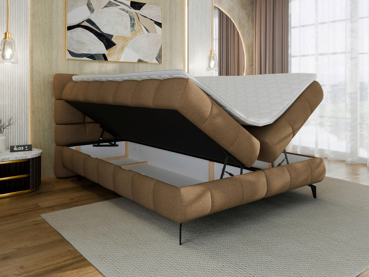 BOXBETT 140/200 cm,  in Braun, Bettkasten, Topper, H3 + H3 = fest  - Schwarz/Braun, Trend, Textil/Metall (140/200cm) - Esposa