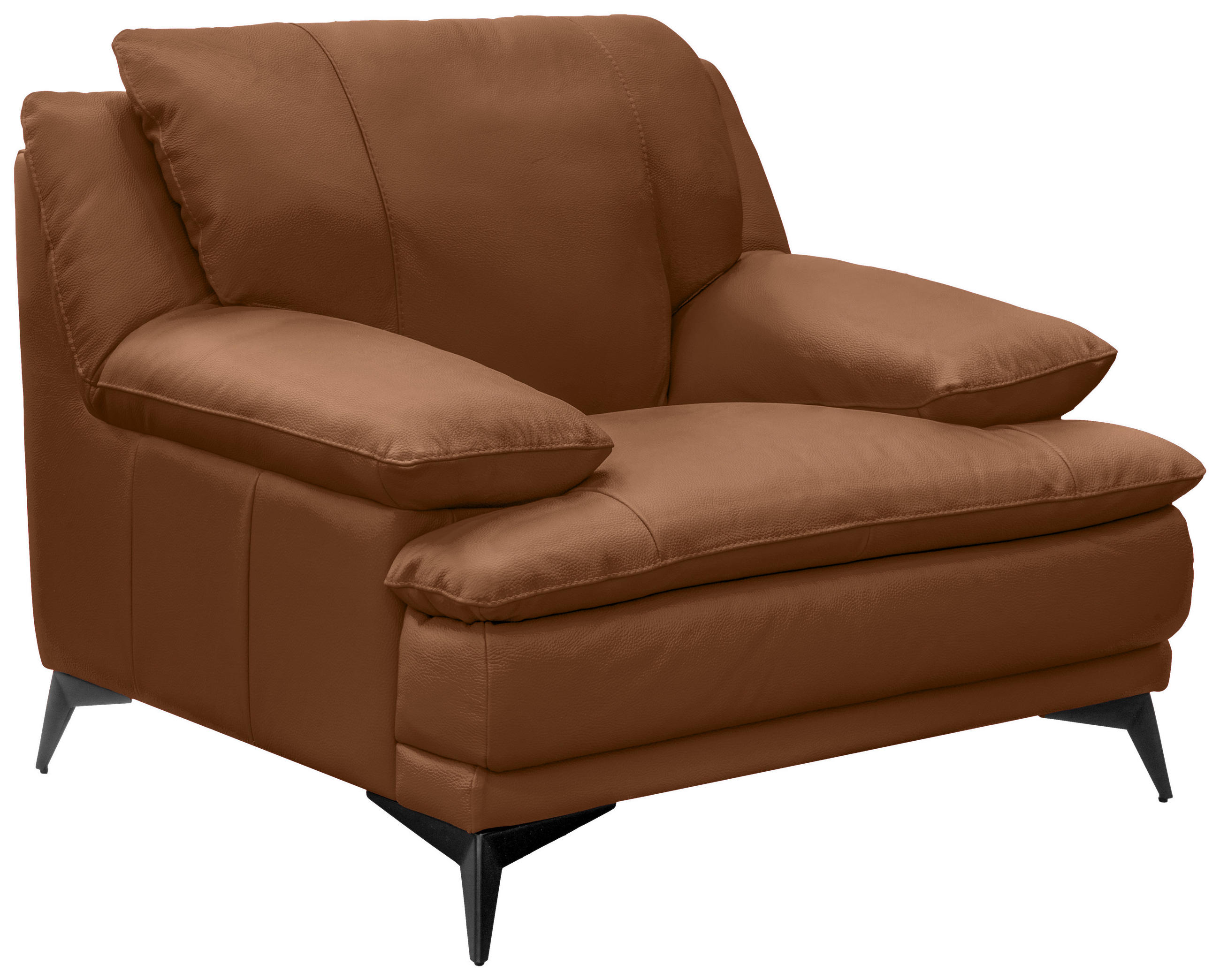 SESSEL in Echtleder Cognac  - Cognac/Schwarz, Design, Leder/Metall (115/92/98cm) - Novel