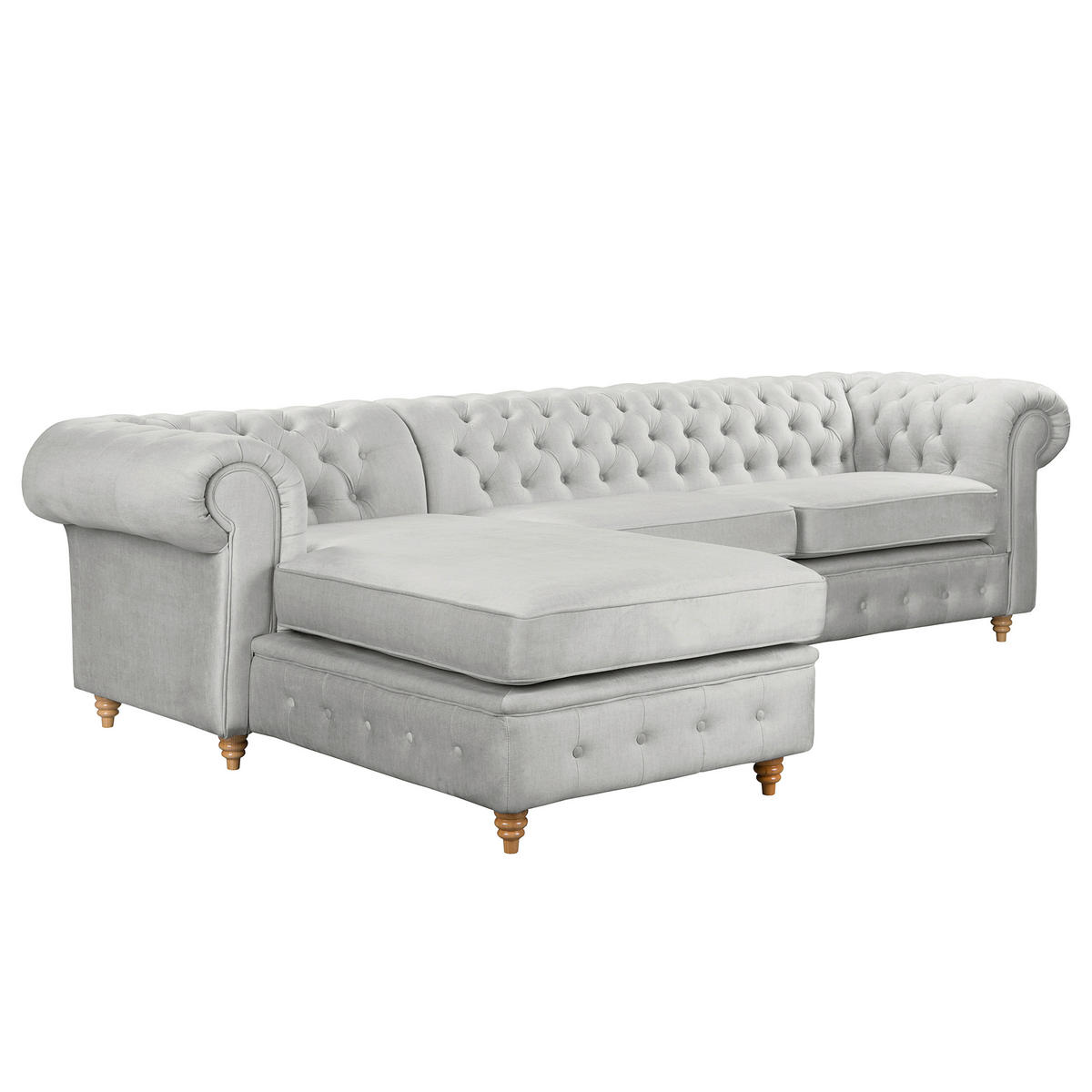 ECKSOFA Mikrofaser Hellgrau  - Hellgrau/Braun, Design, Holz/Textil (182/284cm) - P & B