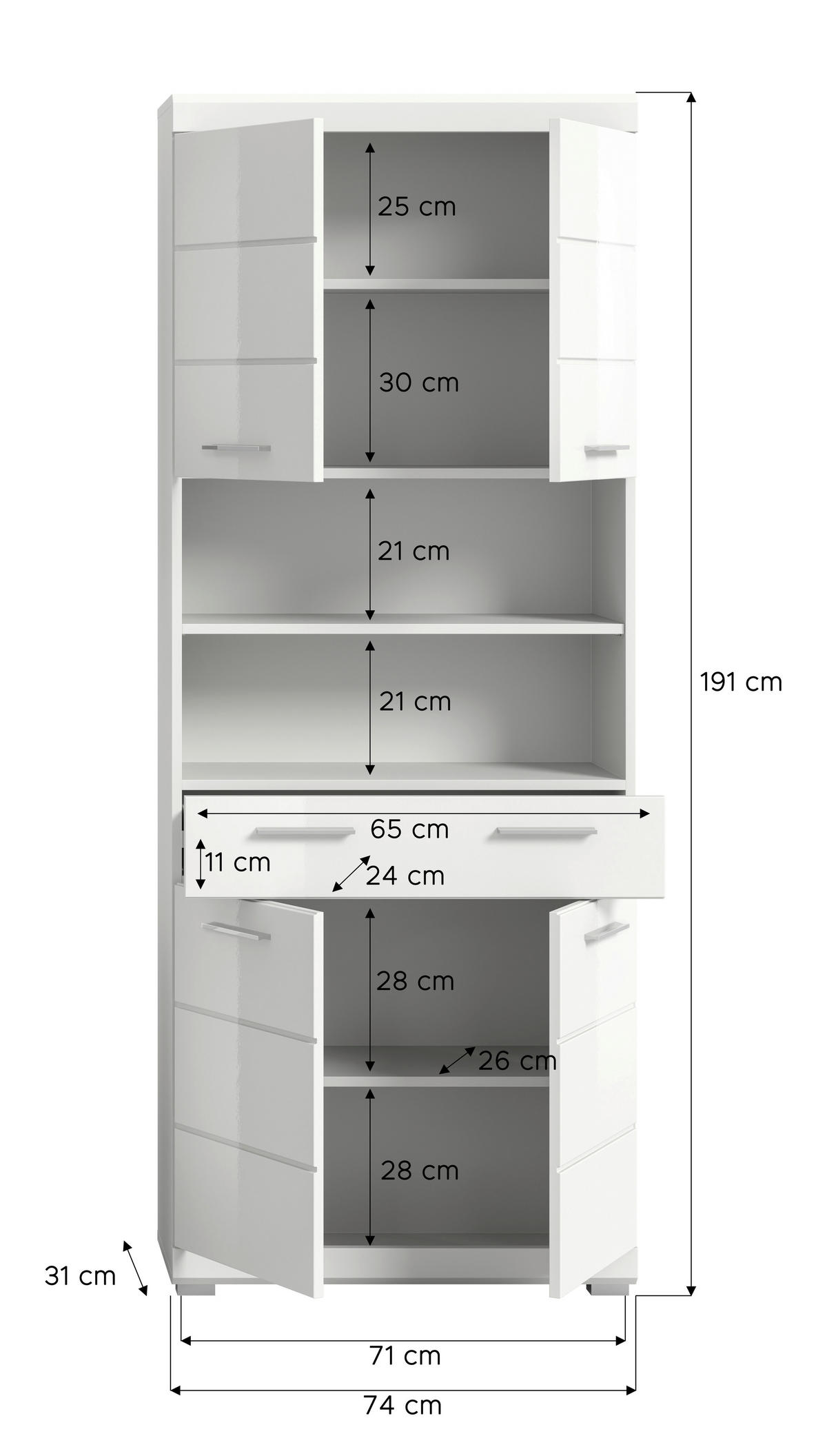 VISOKA OMARA 74/191/31 cm  - srebrne barve/bela, Moderno, umetna masa/leseni material (74/191/31cm) - MID.YOU