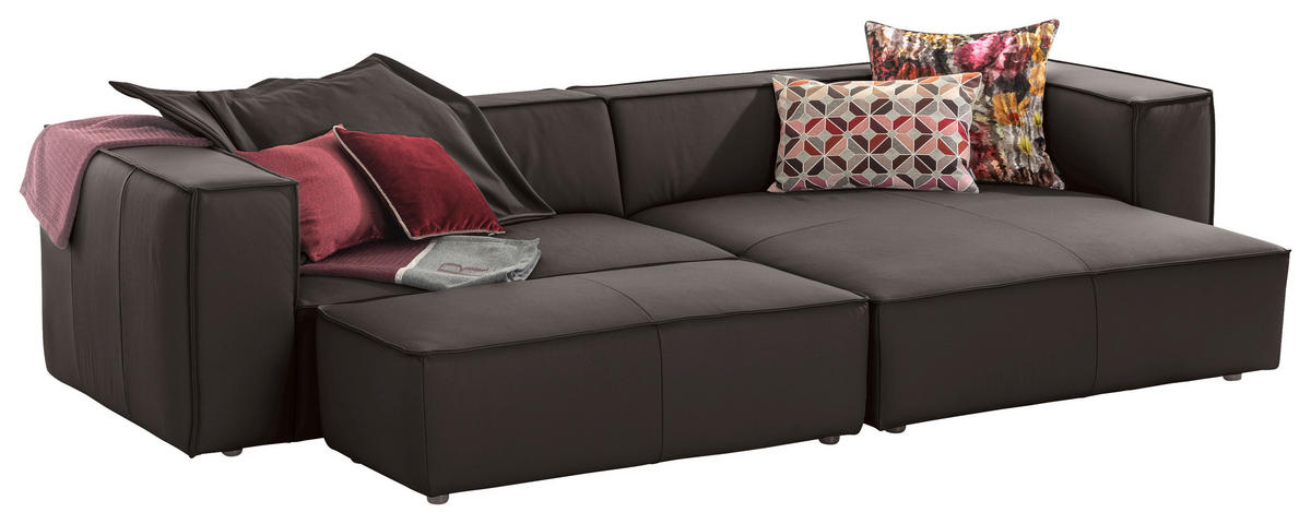 ECKSOFA in Echtleder Braun  - Schwarz/Braun, Modern, Leder/Kunststoff (300/164cm) - W.Schillig