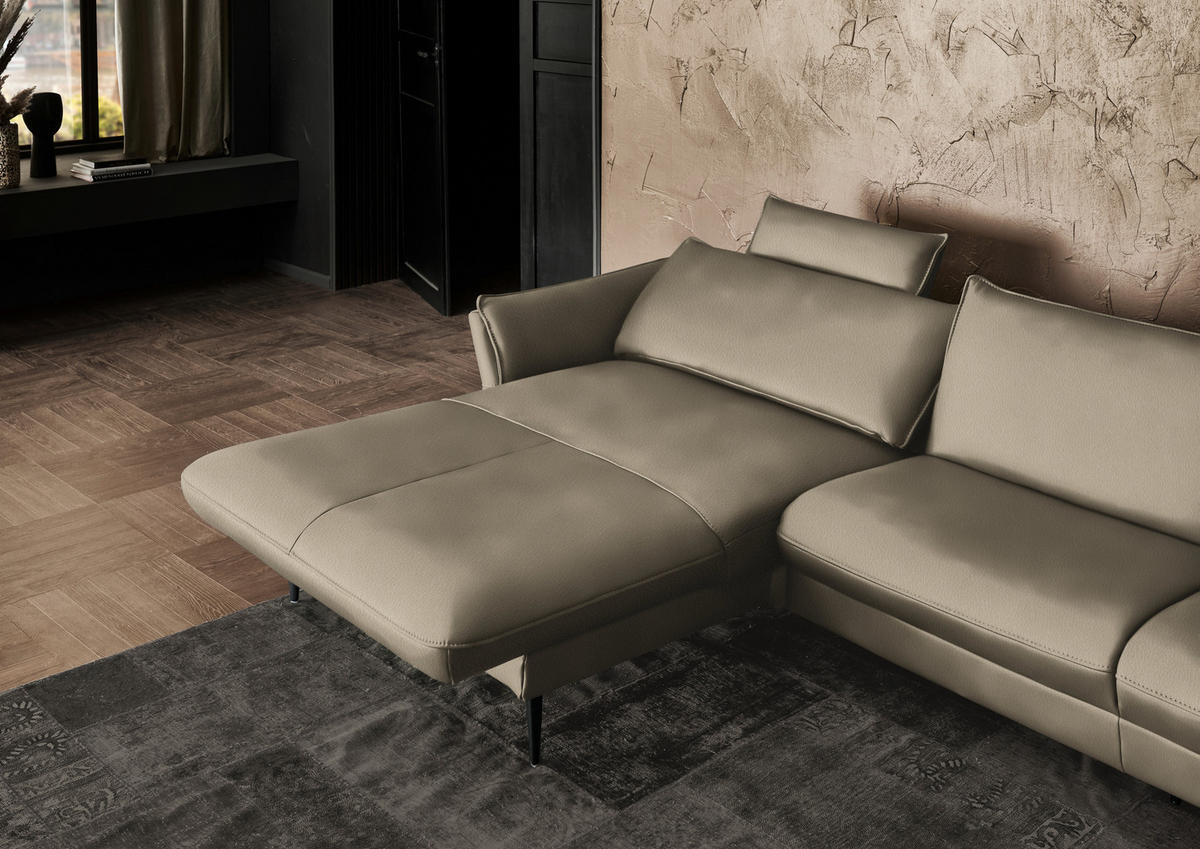 ECKSOFA in Echtleder Greige  - Greige/Schwarz, Design, Leder/Metall (172/334cm) - Hukla