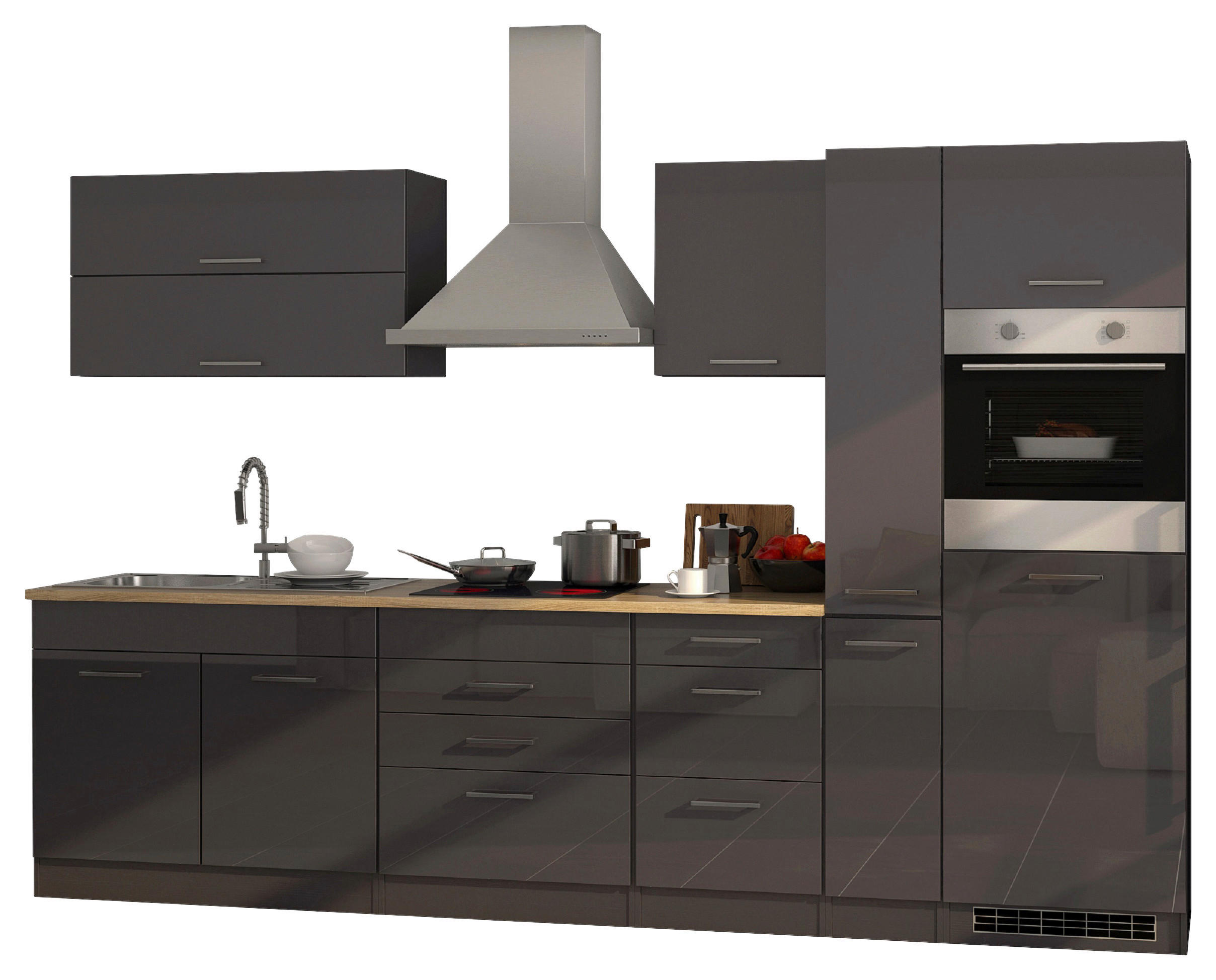 KÜCHENBLOCK 320 cm   in Graphitfarben  - Silberfarben/Graphitfarben, MODERN, Holzwerkstoff/Metall (320cm) - Held