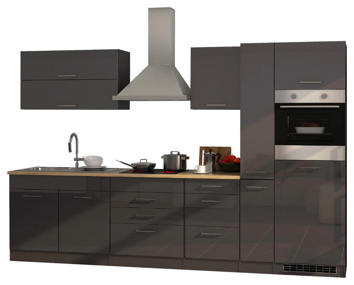 KÜCHENBLOCK 320 cm   in Graphitfarben  - Silberfarben/Graphitfarben, MODERN, Holzwerkstoff/Metall (320cm) - Held