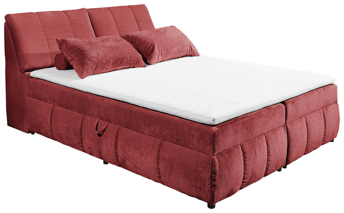BOXBETT 180/200 cm,  in Rot, gepolstertes Kopfteil, Bettkasten, Topper,  - Rot/Schwarz, MODERN, Holzwerkstoff/Kunststoff (180/200cm) - MID.YOU