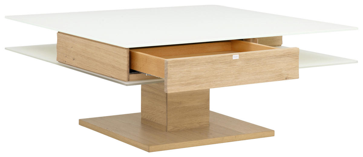 COUCHTISCH in Glas, Holzwerkstoff 90/90/43 cm  - Weiss/Eichefarben, Design, Glas/Holzwerkstoff (90/90/43cm) - Voglauer