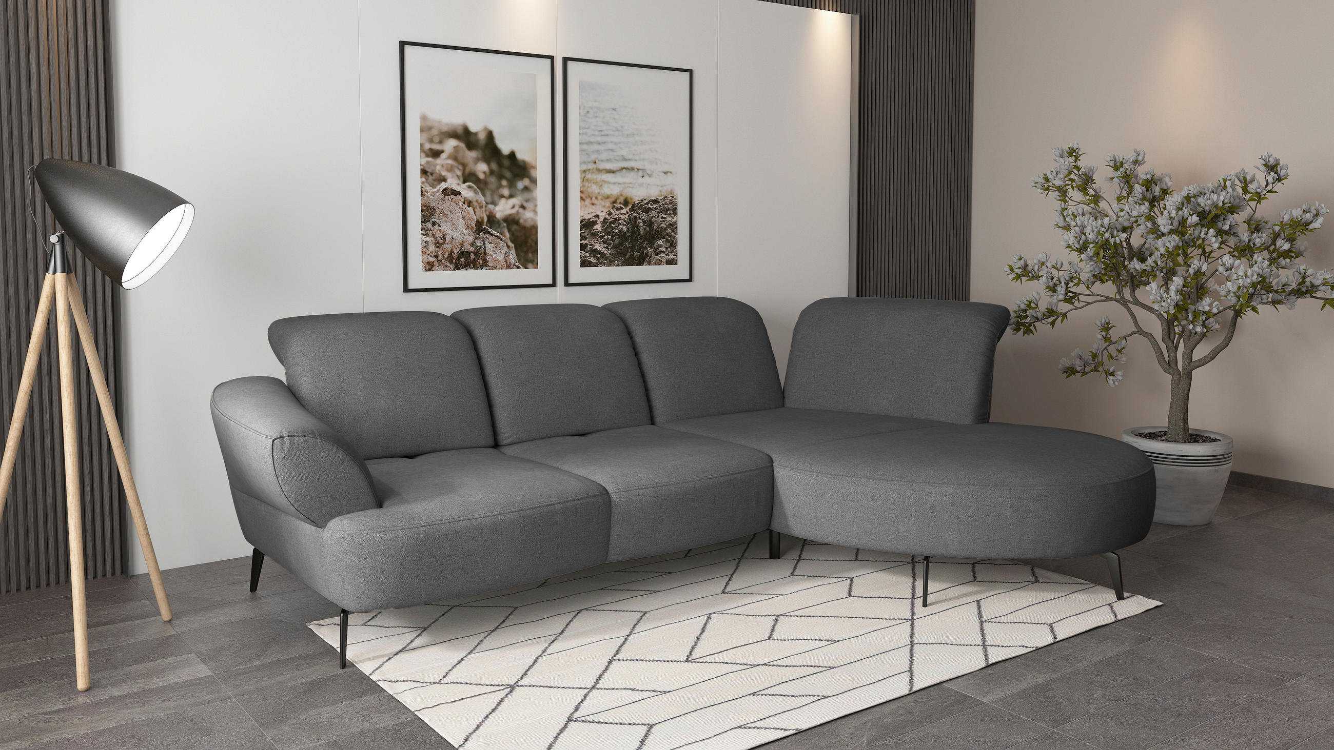 ECKSOFA DANCE E Dunkelgrau Mikrofaser  - Dunkelgrau/Schwarz, MODERN, Textil/Metall (313/208cm) - Sit & More