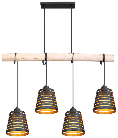 HÄNGELEUCHTE Ablona 85/17/120 cm   - Goldfarben/Schwarz, Natur, Holz/Metall (85/17/120cm) - Globo