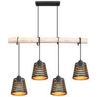 HÄNGELEUCHTE Ablona 85/17/120 cm   - Goldfarben/Schwarz, Natur, Holz/Metall (85/17/120cm) - Globo