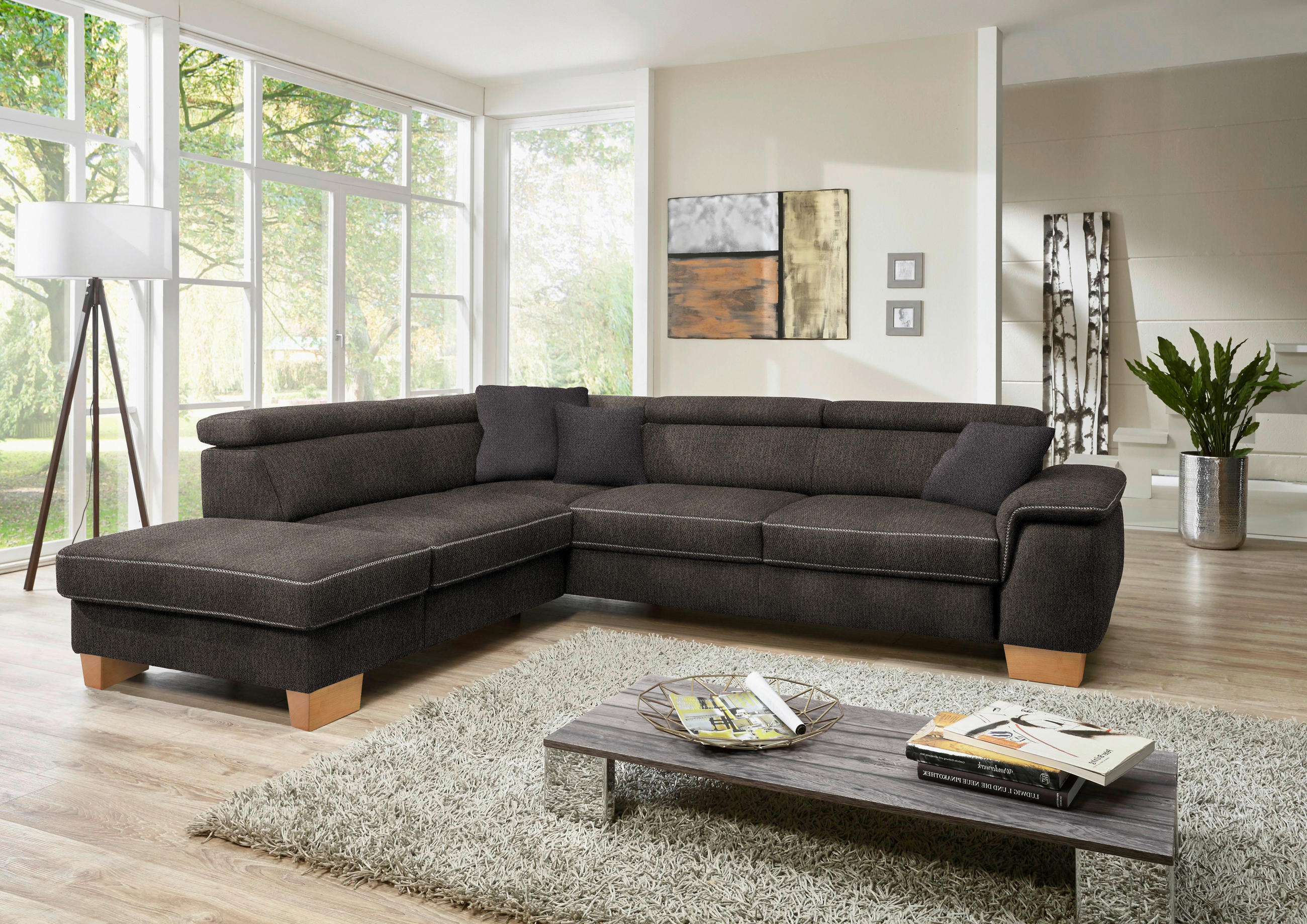 ECKSOFA in Mikrofaser Fango  - Fango/Eichefarben, Natur, Holz/Textil (226/273cm) - Beldomo System