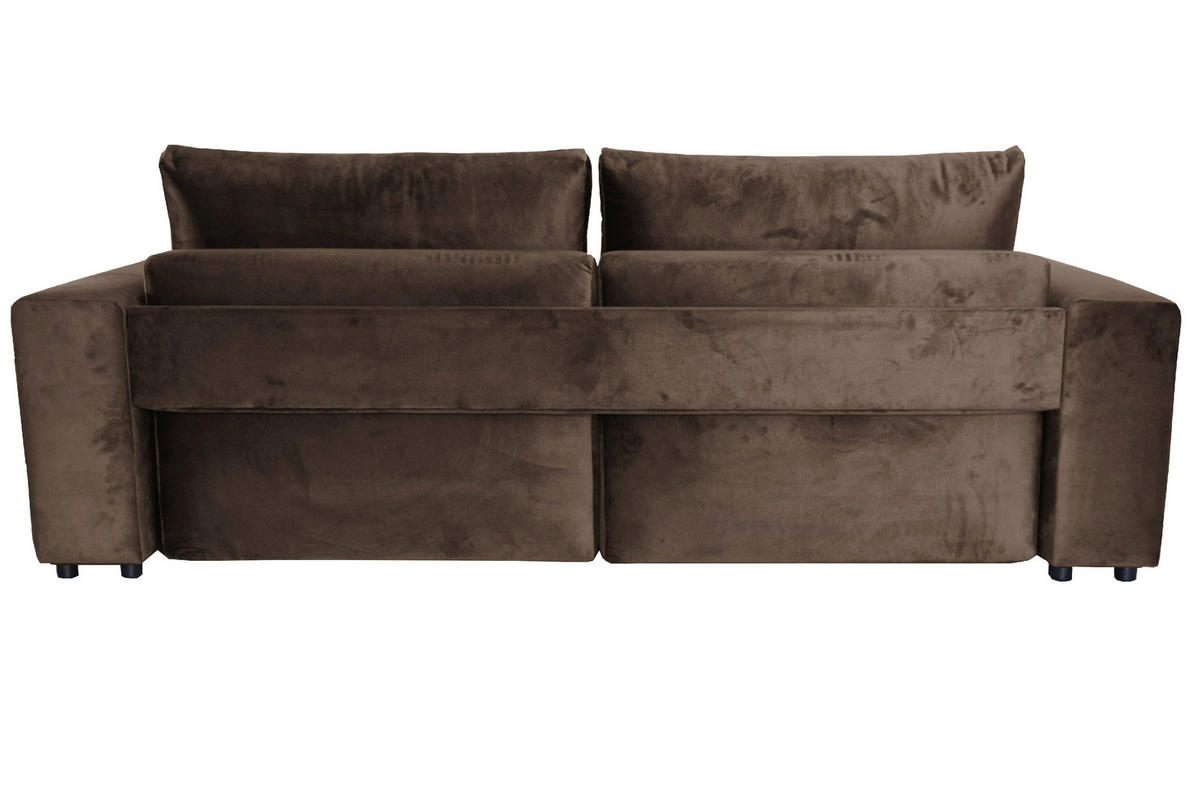 BIGSOFA in Velours Dunkelbraun  - Dunkelbraun/Schwarz, Design, Kunststoff/Textil (256/88/120cm) - home24