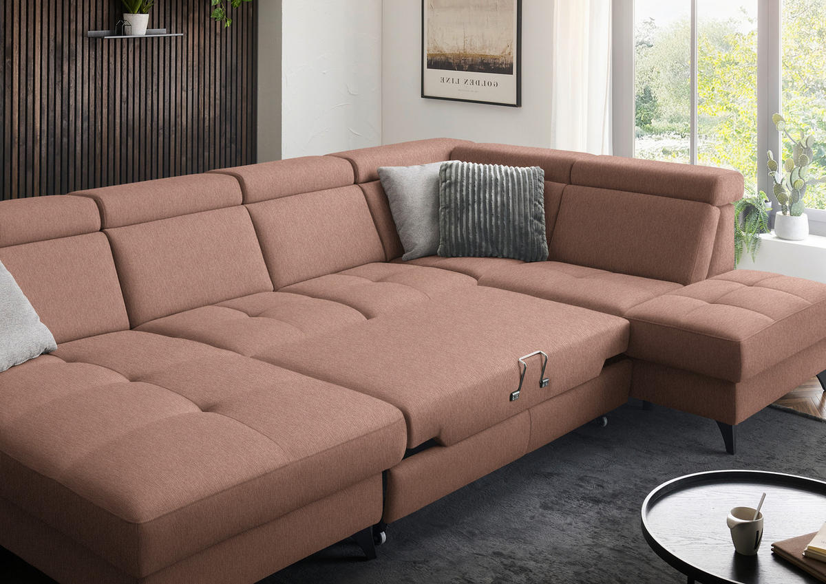 WOHNLANDSCHAFT Beldomo System in Flachgewebe Terracotta  - Terracotta/Schwarz, KONVENTIONELL, Textil/Metall (174/333/215cm) - Beldomo System