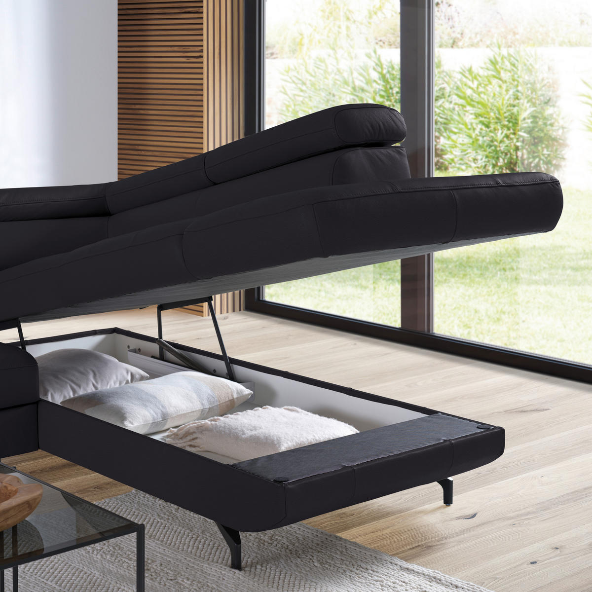 ECKSOFA in Echtleder Dunkelbraun  - Dunkelbraun/Schwarz, Design, Leder/Metall (270/220cm) - Novel