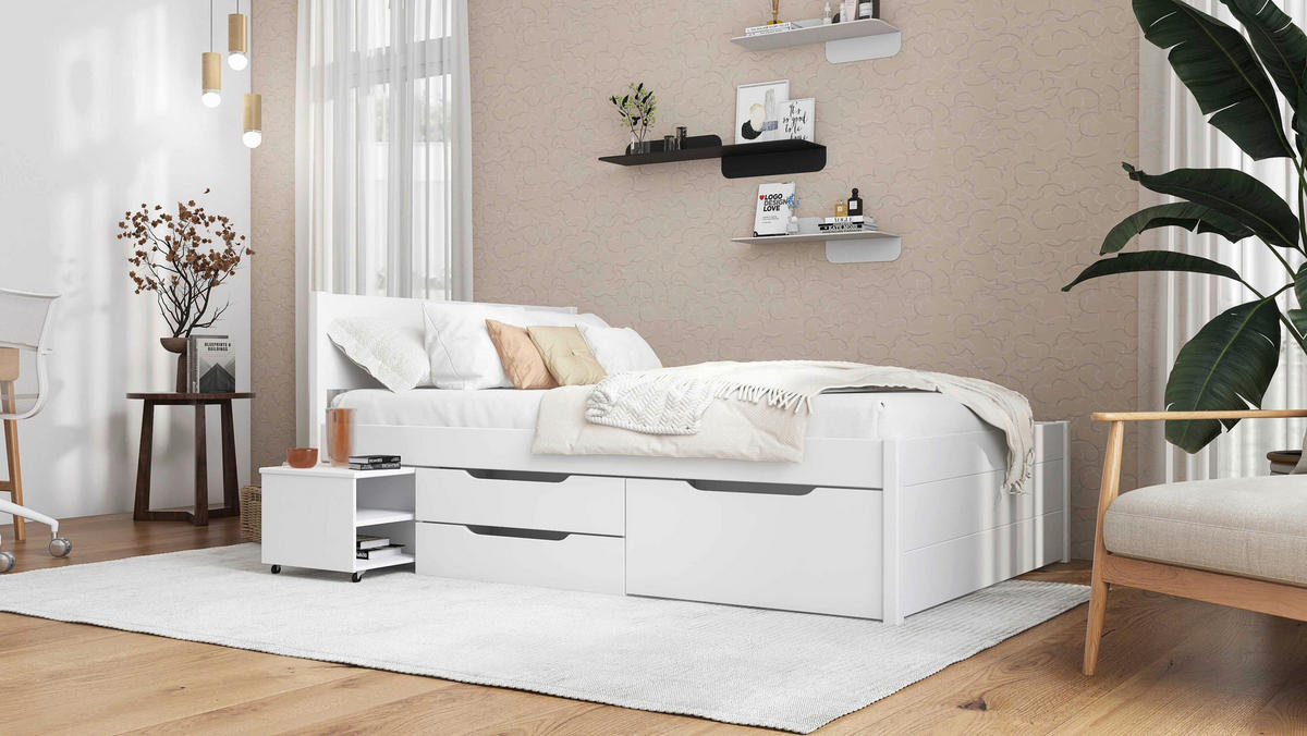 KREVET S PROSTOR. ZA ODLAGANJ   140/200 cm   bijela  - bijela/prirodne boje, Konvencionalno, drvo (140/200cm)