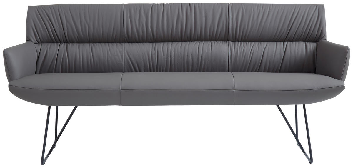 SITZBANK 200/89/66 cm Echtleder Anthrazit, Schwarz  - Anthrazit/Schwarz, Design, Leder/Metall (200/89/66cm) - Dieter Knoll