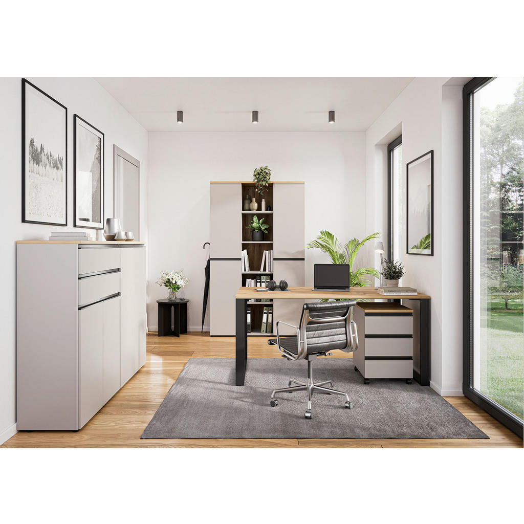 Thumbnail - Novel Schreibtisch, Schwarz, Eiche, Metall, Holzwerkstoff, rechteckig, Kufe, 160x80x75 cm, Arbeitszimmer, Schreibtische,...