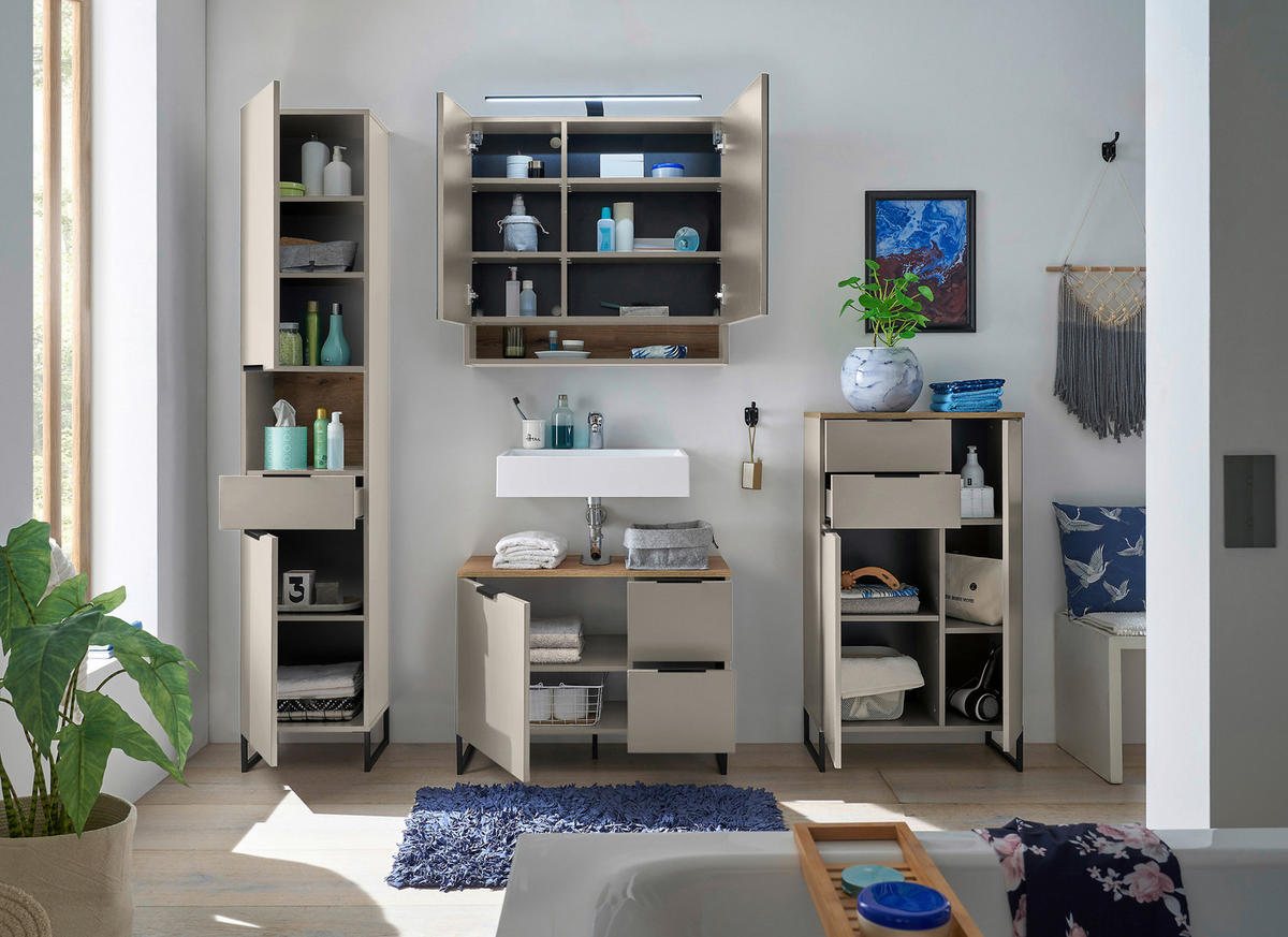 WASCHBECKENUNTERSCHRANK 80/60/35 cm  - Kaschmir/Eichefarben, KONVENTIONELL, Holzwerkstoff/Metall (80/60/35cm) - home24