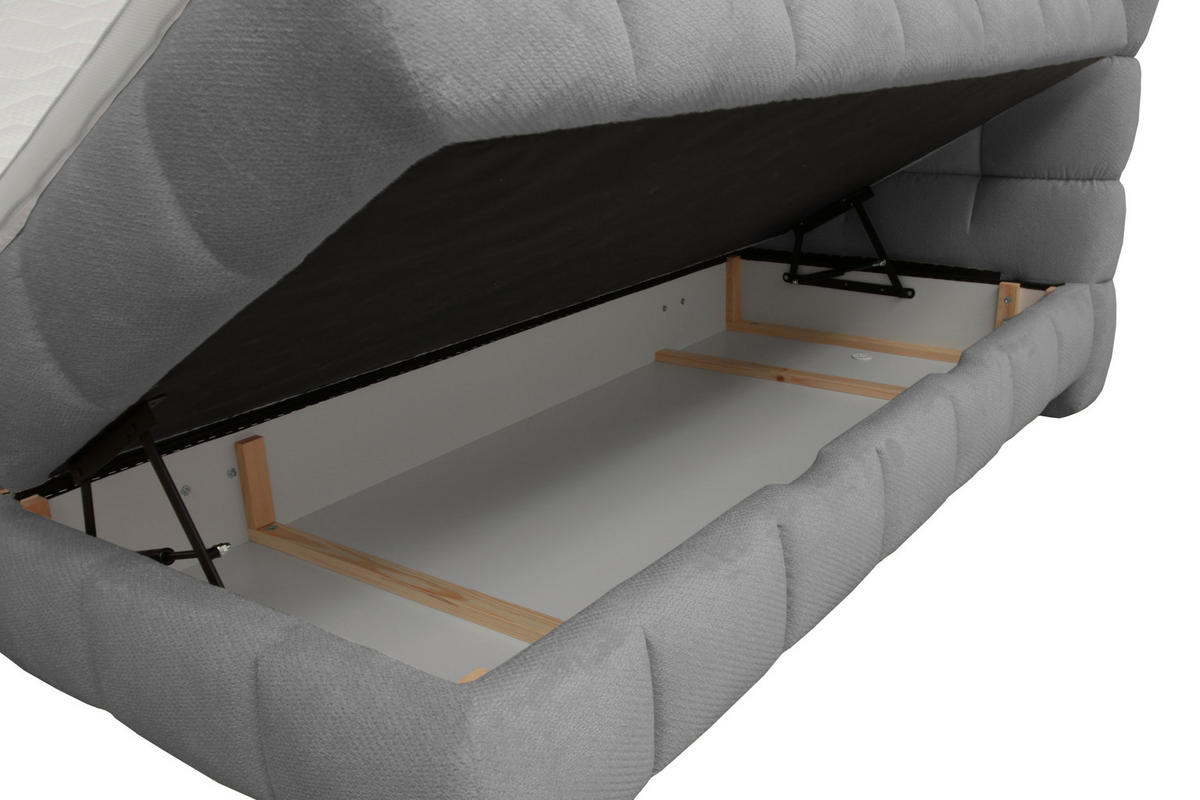 BOXBETT 140/200 cm,  in Grau, Bettkasten, Topper, H3 + H3 = fest  - Schwarz/Grau, Trend, Textil/Metall (140/200cm) - Esposa