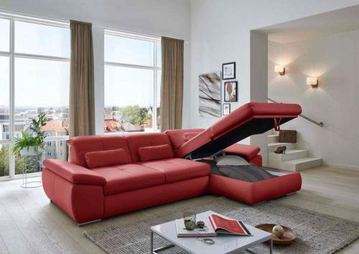 ECKSOFA in Echtleder Weiß  195/325 cm  - Edelstahlfarben/Weiß, Design, Leder/Metall (195/325cm) - Beldomo Speed