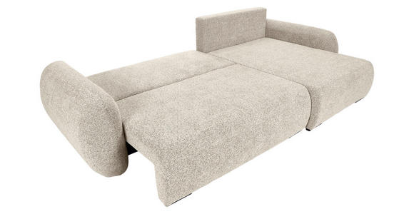ECKSOFA Beige Flachgewebe Zierkissen, Rückenkissen, Bettkasten, Schlaffunktion, Rücken echt, Liegefläche im Originalstoff  - Beige/Schwarz, KONVENTIONELL, Kunststoff/Textil (145/285cm) - Carryhome