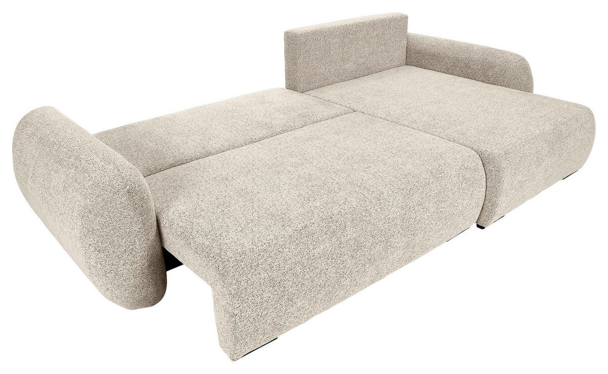 ECKSOFA Beige Flachgewebe Zierkissen, Rückenkissen, Bettkasten, Schlaffunktion, Rücken echt, Liegefläche im Originalstoff  - Beige/Schwarz, KONVENTIONELL, Kunststoff/Textil (145/285cm) - Carryhome