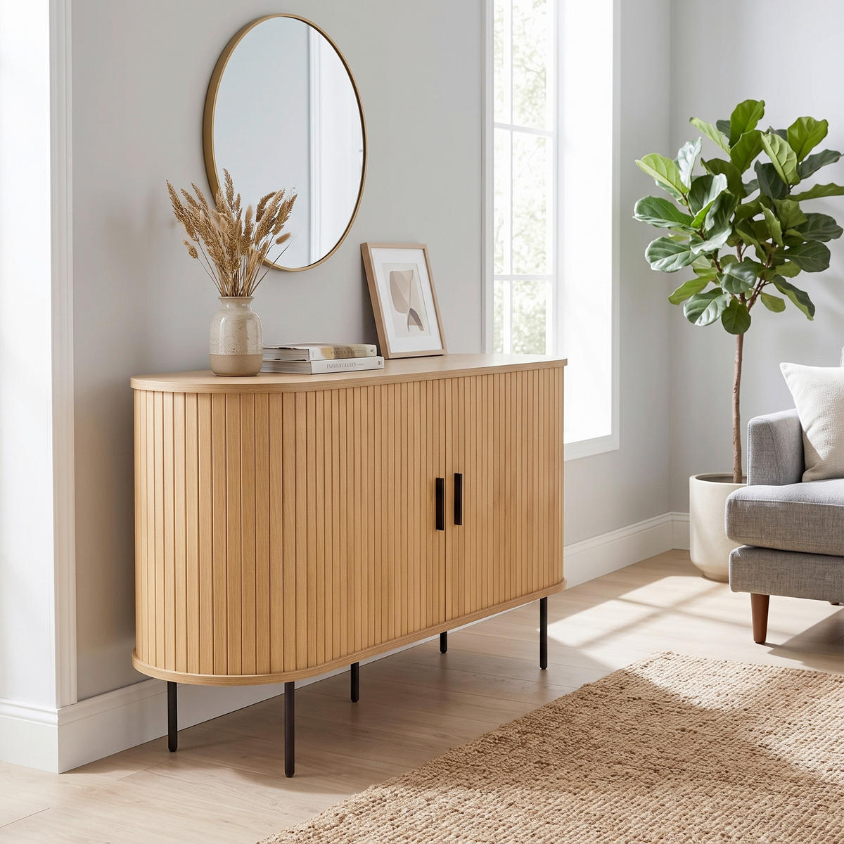 SIDEBOARD    - Schwarz/Naturfarben, Design, Holzwerkstoff/Metall (140/76/40cm) - Livetastic