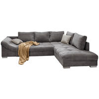 ECKSOFA Grau Cord  - Silberfarben/Grau, Design, Holz/Textil (298/202cm) - MID.YOU