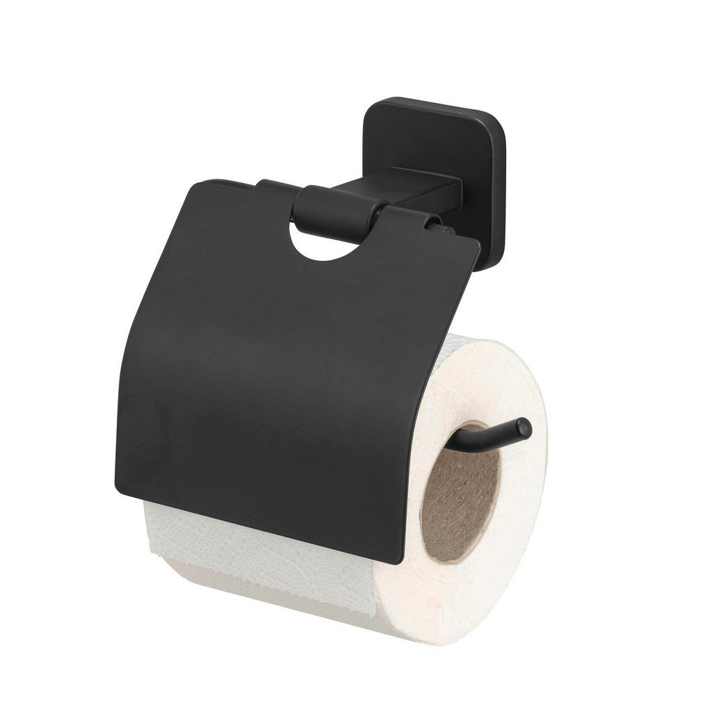 Thumbnail - Wenko Toilettenpapierhalter Porto Matt, Schwarz, Metall, 14.5x13x6.5 cm, Deckel, Badezimmer, WC Ausstattung, Toilettenpa...