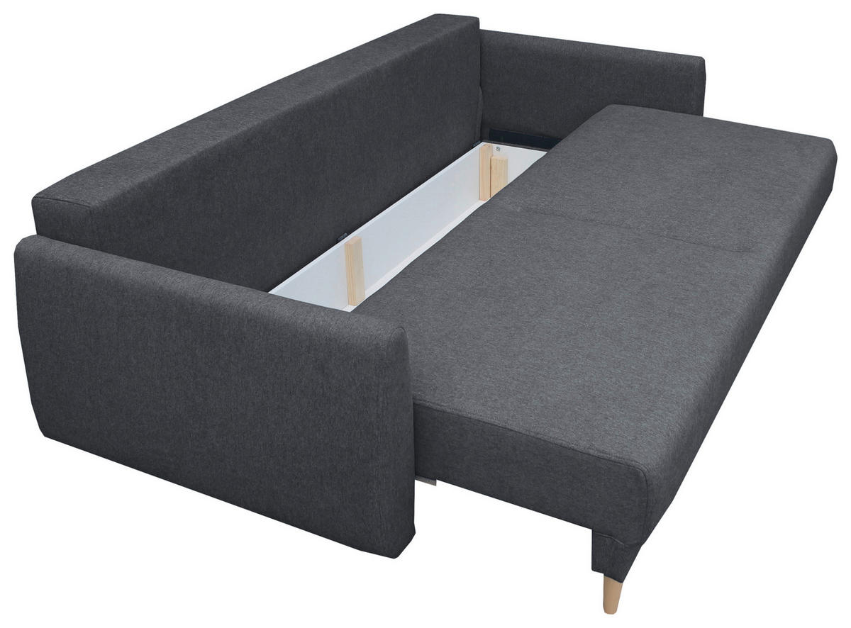 SCHLAFSOFA  mit Liegefunktion, Schlafen auf Sitzhöhe, Rücken echt Webstoff Graphitfarben  - Buchefarben/Graphitfarben, KONVENTIONELL, Holz/Textil (220/90/95cm) - Carryhome
