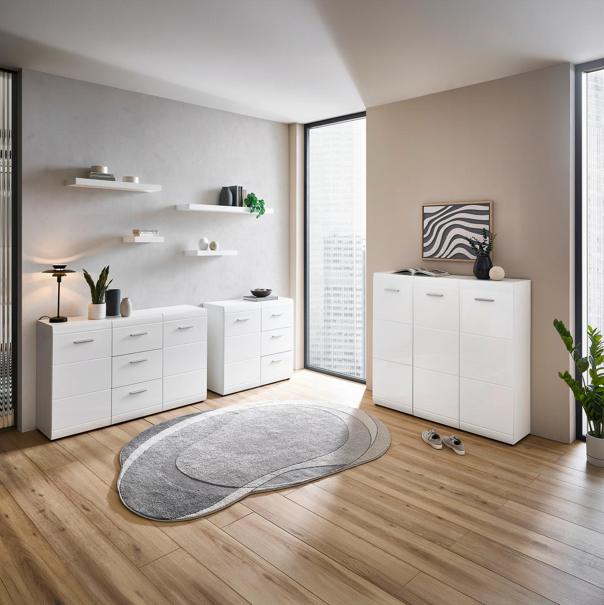 SCHUHSCHRANK Adana  in 134/120/36 cm  - Silberfarben/Weiß, Design, Holzwerkstoff/Kunststoff (134/120/36cm) - Carryhome