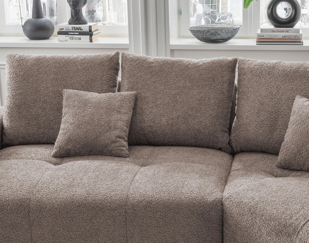 BIGSOFA Bouclé Taupe  - Taupe/Schwarz, MODERN, Kunststoff/Textil (323/91/155cm) - Livetastic