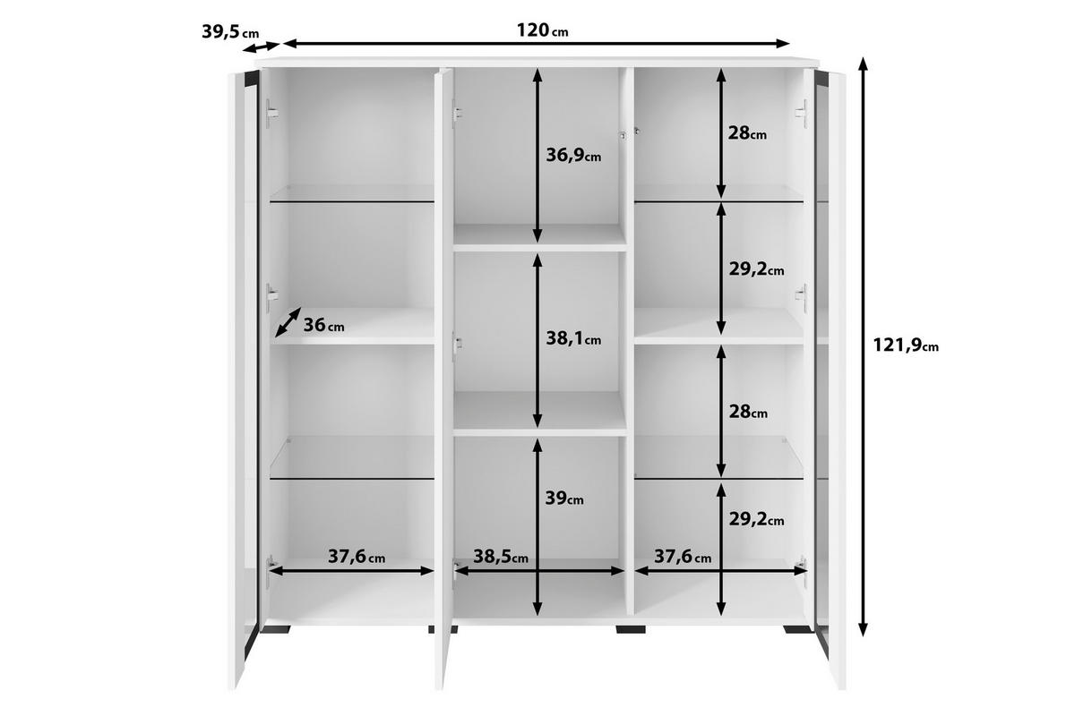 HIGHBOARD  in 120/121,9/39,5 cm  - Weiß Hochglanz/Schwarz, Design, Glas/Holzwerkstoff (120/121,9/39,5cm) - Livetastic