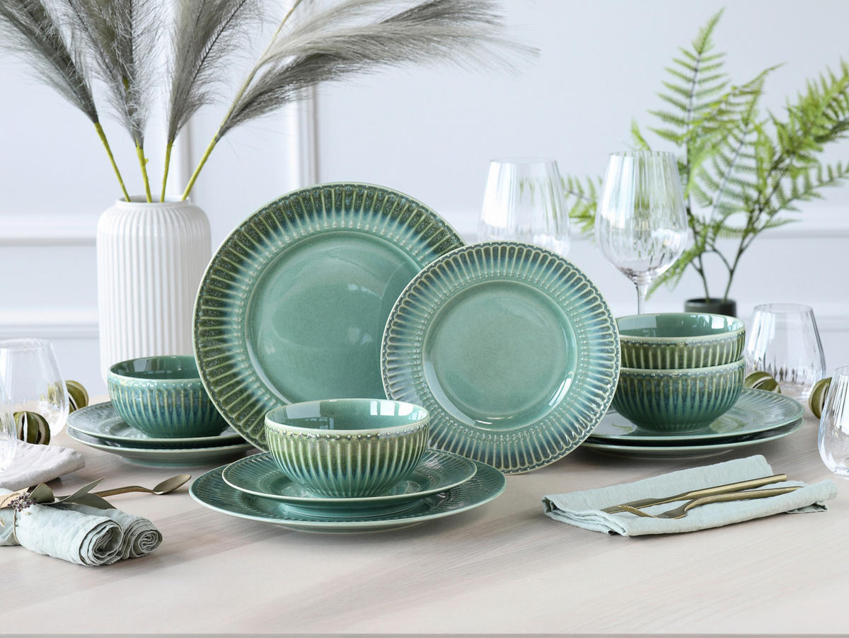 TAFELSERVICE Salbeigrün Celadon Grün 12-teilig  - Salbeigrün, Basics, Keramik - Creatable