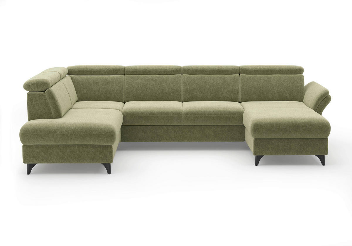 WOHNLANDSCHAFT GLENDALE E in Flachgewebe Hellgrün  - Schwarz/Hellgrün, KONVENTIONELL, Textil/Metall (193/321/166cm) - Sit & More