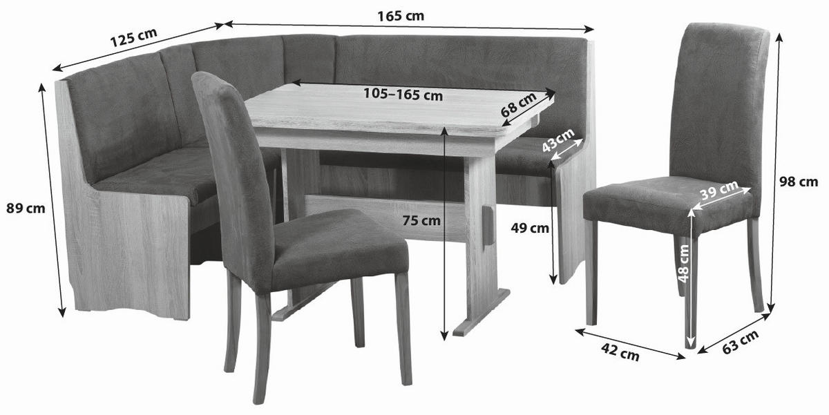 ECKBANKGRUPPE Mikrofaser Grau, Eiche Artisan  - Eiche Artisan/Grau, KONVENTIONELL, Holz/Textil (165/89/125cm) - P & B