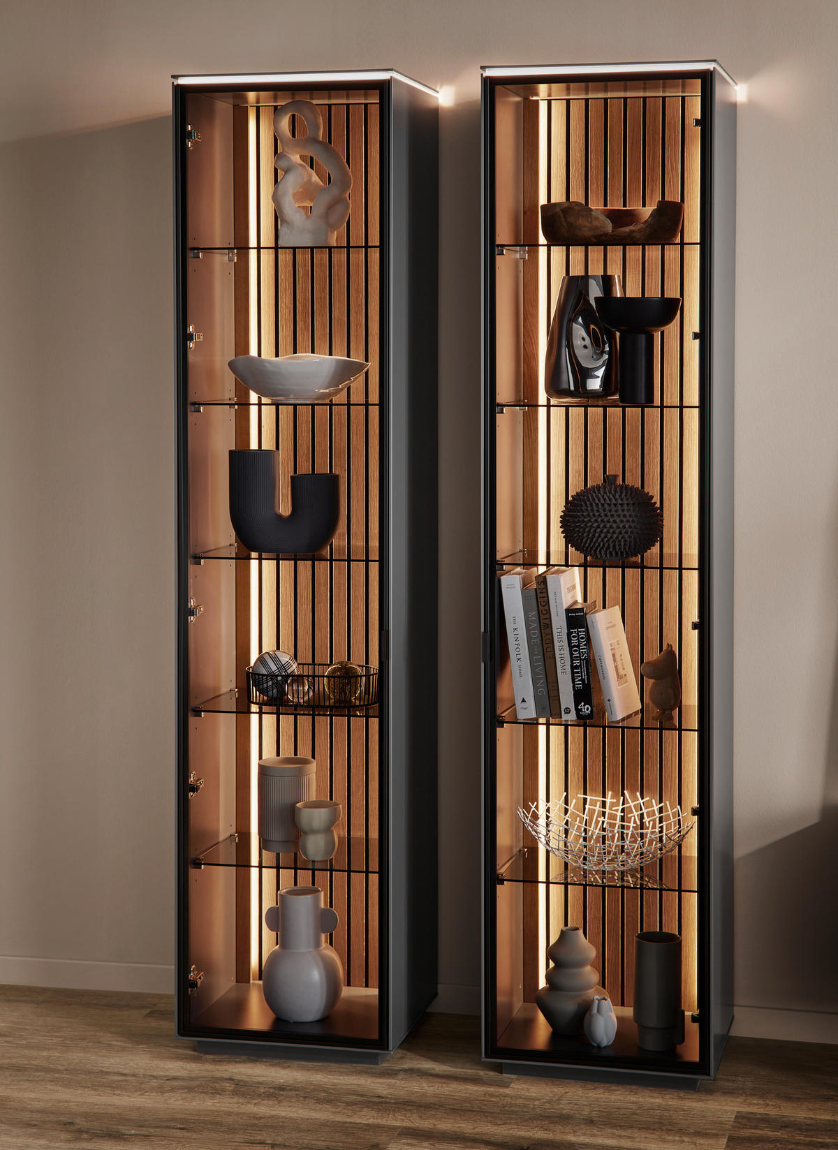 VITRINĂ  in furniruit stejar antracit  - antracit/negru, Design, sticlă/metal (45,8/198,6/40cm) - Dieter Knoll