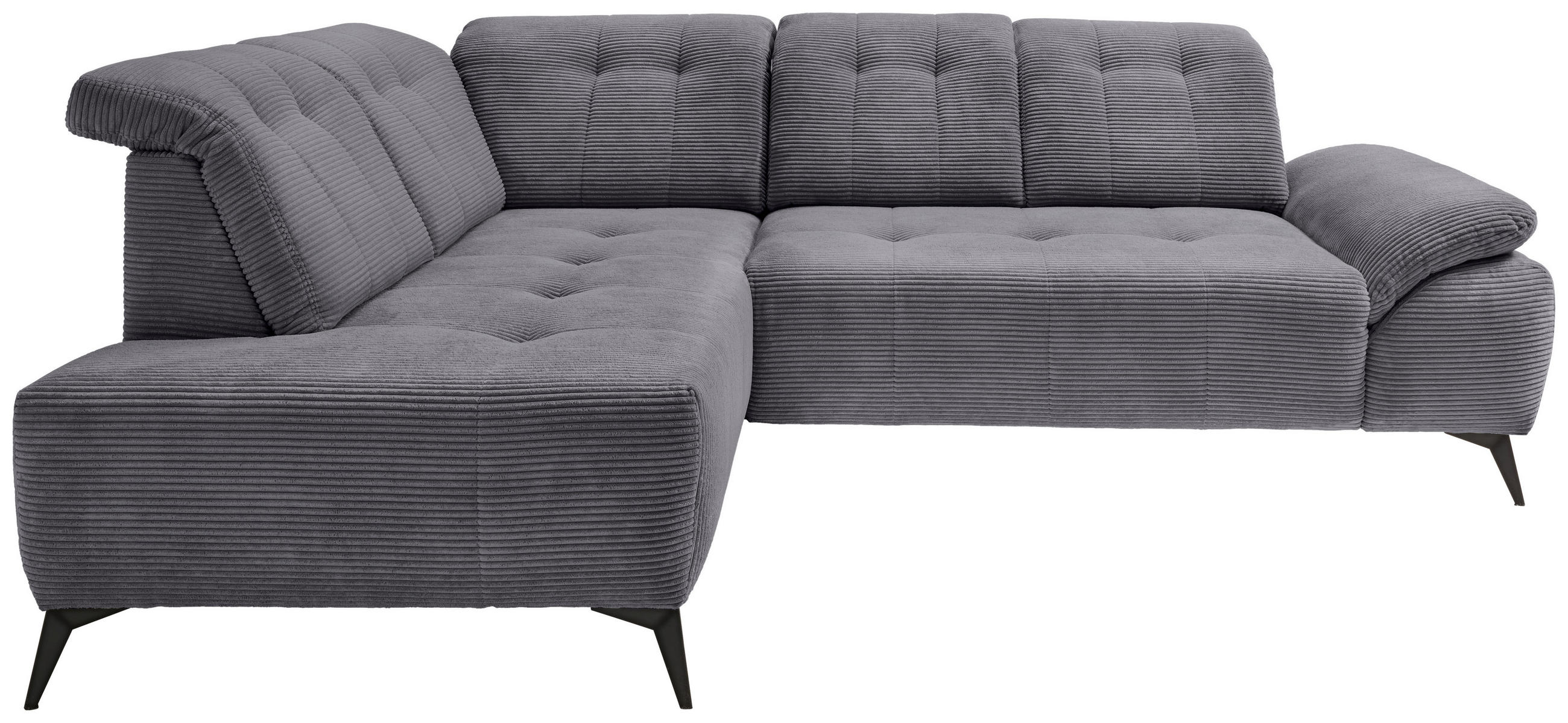 ECKSOFA Grau Cord Kopfteilverstellung, Sitzvorzug  - Schwarz/Grau, MODERN, Textil/Metall (200/272cm) - Livetastic