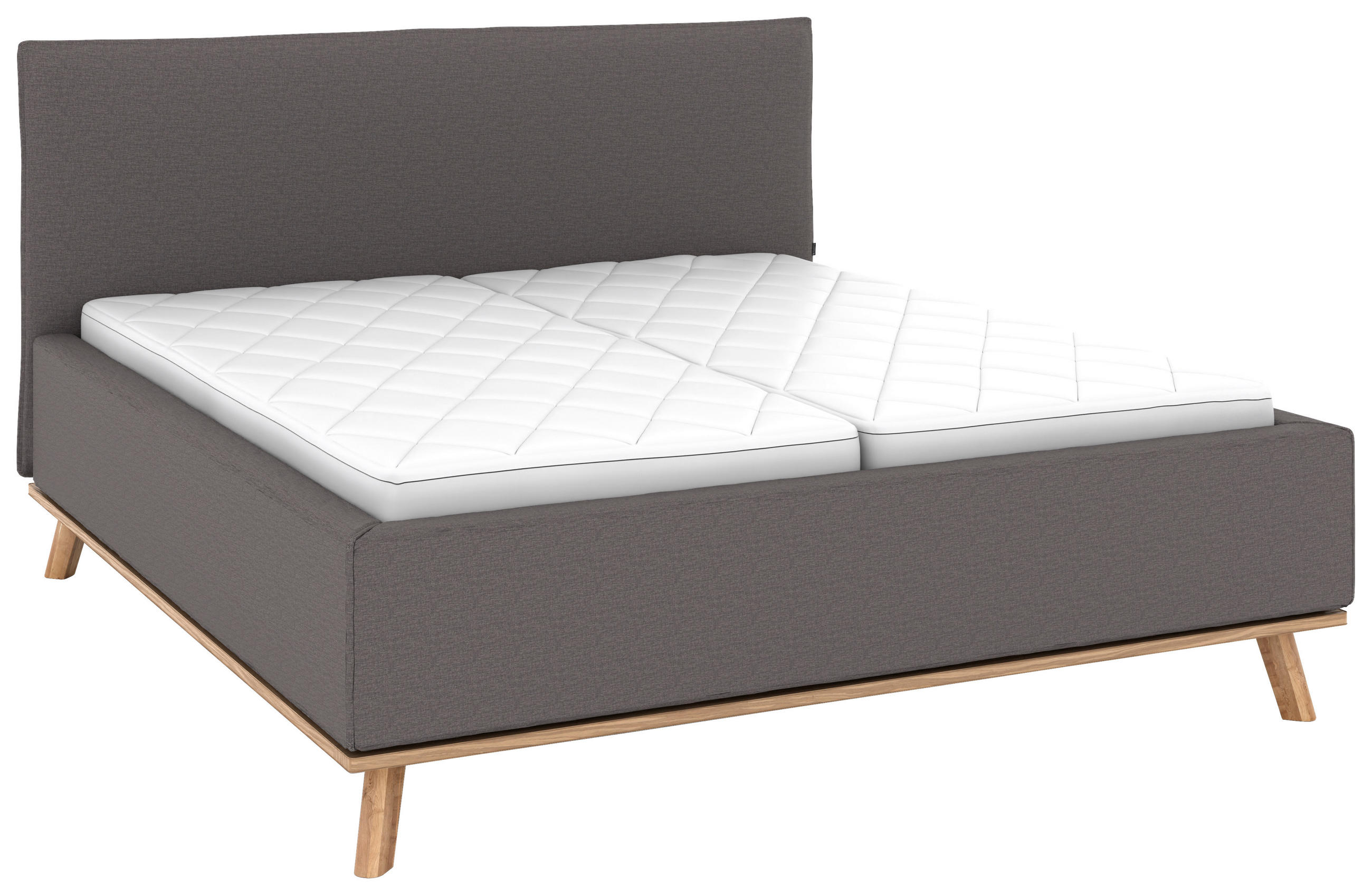 POLSTERBETT 160/200 cm,  in Graubraun, Matratze, Lattenrost, Bettkasten, H2 + H3 = mittel + fest  - Eichefarben/Graubraun, Design, Holz/Textil (160/200cm) - Musterring