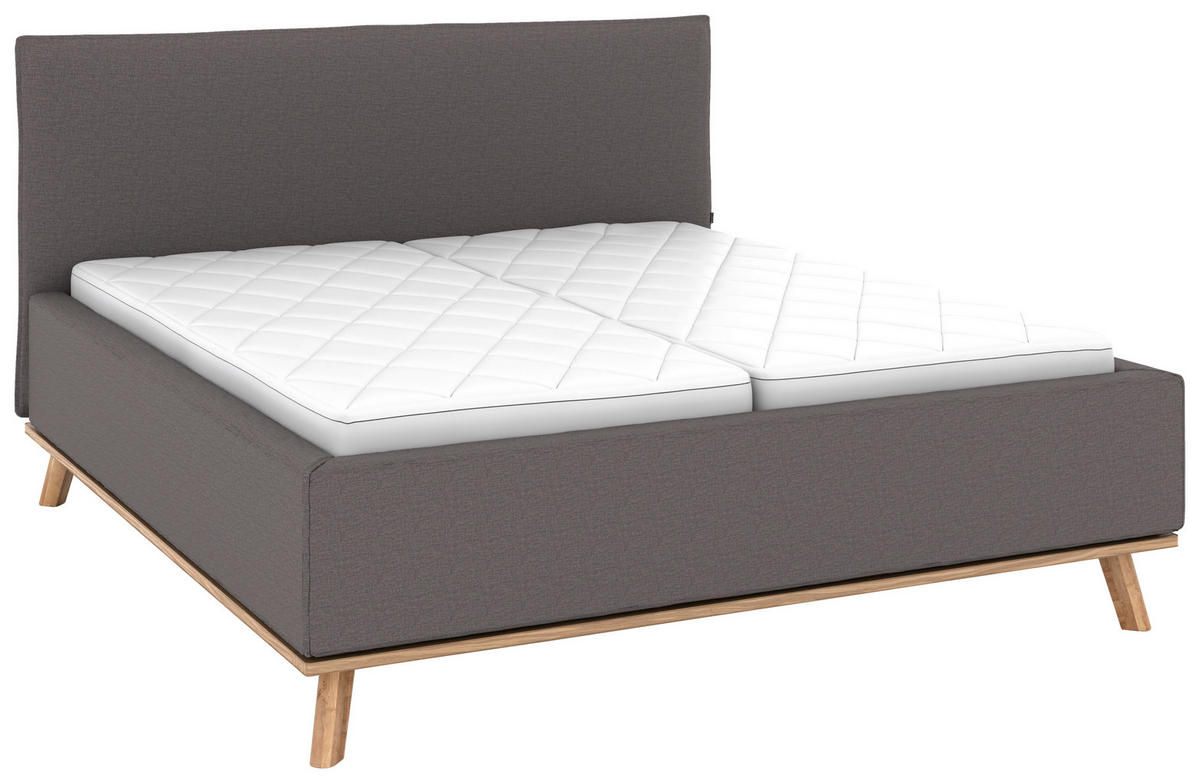 POLSTERBETT 160/200 cm,  in Graubraun, Matratze, Lattenrost, Bettkasten, H2 + H3 = mittel + fest  - Eichefarben/Graubraun, Design, Holz/Textil (160/200cm) - Musterring