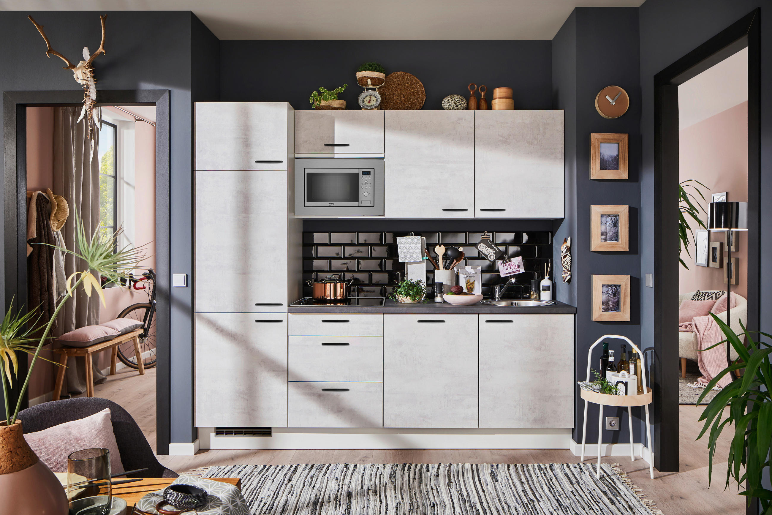 KÜCHENBLOCK 240 cm   in Graphitfarben, Weiß  - Schwarz/Graphitfarben, Design, Holzwerkstoff/Metall (240cm) - Pino