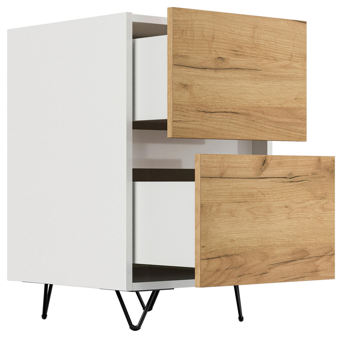 NACHTTISCH 41,2/65/42 cm  in Weiß, Eichefarben  - Eichefarben/Schwarz, Basics, Holzwerkstoff/Metall (41,2/65/42cm) - MID.YOU